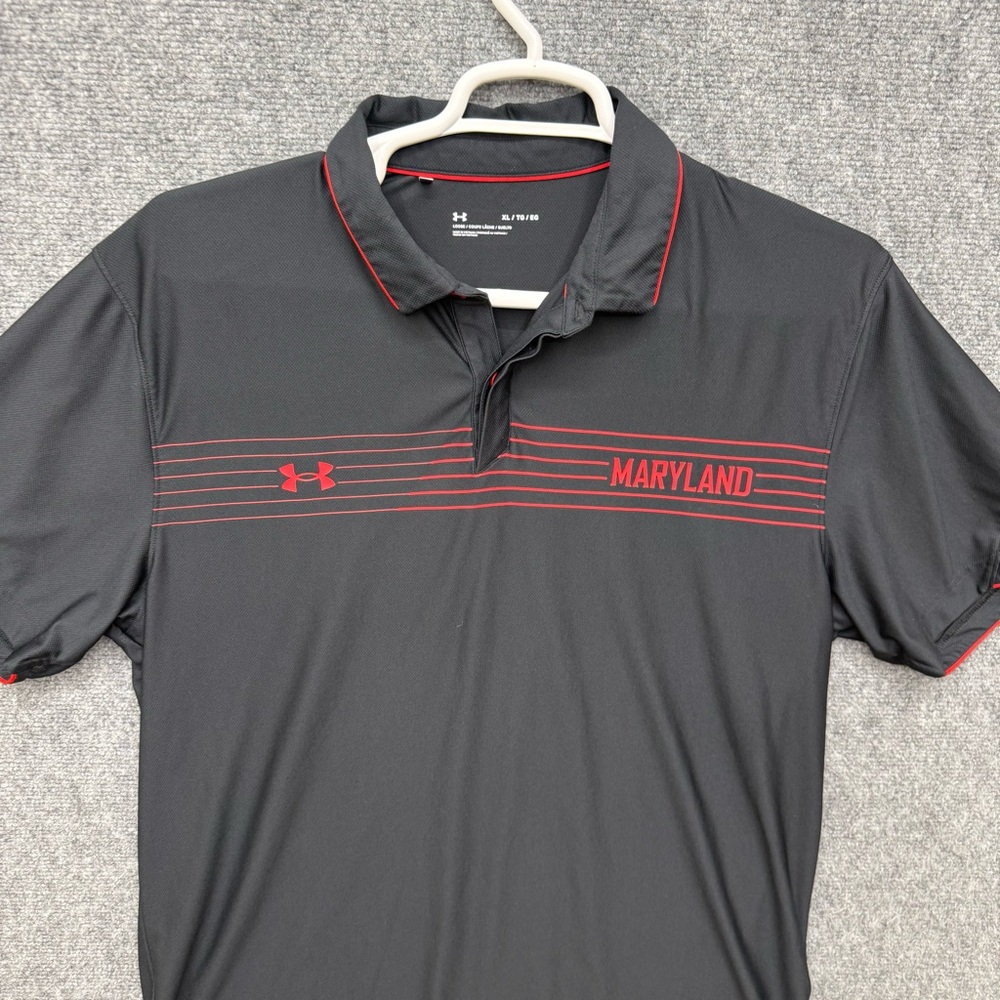Under Armour Polo Black Maryland Men's loose  size XL red trim - Picture 3 of 10